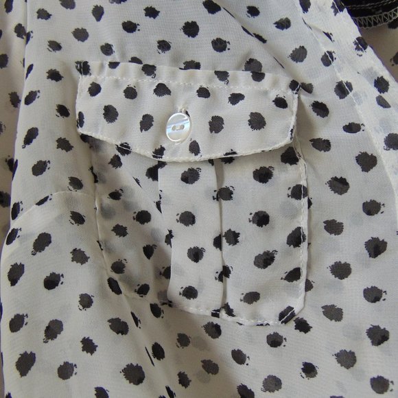 Pin-Up Style White/Black Polka Dot Blouse Size Small Front Tie Rockabilly - Picture 9 of 10